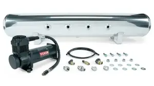 27808 | Air Lift Performance 5 Gal. Polished Tank w/ Viair 444c black compressor, 1/4" & 3/8" fittings and tank mounting hardware