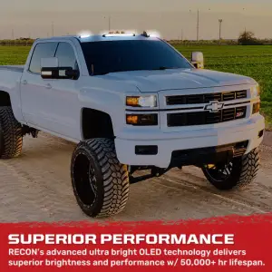 Recon Truck Accessories - 264156BKDCHP | Recon 3-Piece Cab Roof Lights Kit Ultra-High Power Dual-Color (Amber or White) LED Function Smoked Lens (2007-2014 Silverado, Sierra 2500 HD, 3500 HD) - Image 8