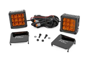 70905ADRL | Rough Country 4 Inch Chrome Series LED Light Pods | Amber DRL, Square