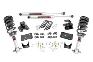 71640 | Rough Country 2 Inch Lowering Kit For Chevrolet Silverado / GMC Sierra 1500 | 4 Inch Rear Lowering, Aluminum/Stamped Knuckle | M1 Monotube