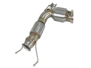 48-36322-HC | AFE Power Twisted Steel Down Pipe 3 to 2-3/4 IN 304 Stainless Steel w/ Cat (2015-2019 Coper S L4-2.0L t B46)