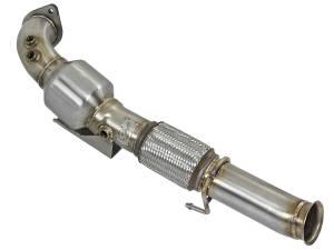 48-33024-HC | AFE Power Twisted Steel Down Pipe 3 IN 304 Stainless Steel w/ Cat (2016-2018 Focus RS L4-2.3L t)