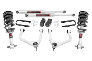 28840_A | Rough Country 3.5 Inch Lift Kit GMC Sierra 1500 2WD/4WD | Aluminum Finish Control Arms, Factory Mono Leaf Spring, M1 Struts With M1 Rear Shocks