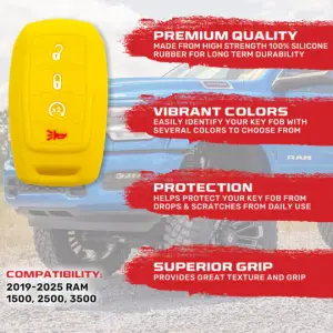 Recon Truck Accessories - 264002DG2YL | Recon Yellow Silicone Key Fob Cover (Dodge 2019-2025 RAM ) - Image 3