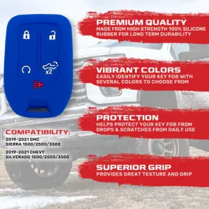 Recon Truck Accessories - 264002GM1BL | Recon Blue Silicone Key Fob Cover (2019-2021 Silverado, Sierra 1500, 2500 HD, 3500 HD) - Image 3