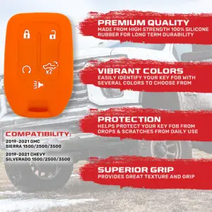 Recon Truck Accessories - 264002GM1OR | Recon Orange Silicone Key Fob Cover (2019-2021 Silverado, Sierra 1500, 2500 HD, 3500 HD) - Image 3