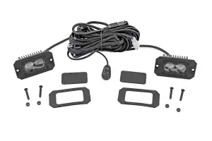 70909 | Rough Country 3 X 1.75 Inch Slim Auxiliary LED Light | Pair, Black Series, Flush Mount, Yellow SAE Fog Light