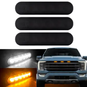 264439BK | Recon Universal 3-Pc Front Grille High Power Switchable Amber or White LED Running Lights - Smoked Lens