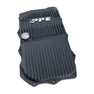 228153520 | PPE Performance Heavy-Duty Cast Aluminum Transmission Pan Black Finish (2018-2025 Jeep Wrangler JL, Gladiator JT 3.6L 850RE)
