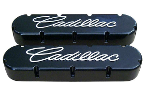 7872-8-BK | PML Cover Valve Covers For CADILLAC 368, 425, 472, 500, Raised Script | Black Powder Coat Finish