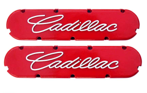 7872-8-R | PML Cover Valve Covers For CADILLAC 368, 425, 472, 500, Raised Script | Red Powder Coat Finish