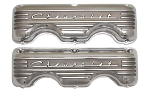 10651-P | PML Cover Valve Cover For CHEVROLET 348, 409, Raised Script and Fins | Polish Finish