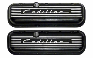 11134-BK | PML Cover Valve Covers For Chevy Big Block, 396, 427, 454, 502, CADILLAC Script, Tall | Black Powder Coat Finish