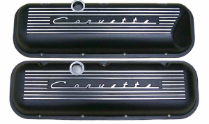 9096-BK | PML Cover Valve Covers For Chevy Big Block, 396, 427, 454, 502, CHEVROLET Script | Black Powder Coat Finish