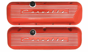 9096-OR | PML Cover Valve Covers For Chevy Big Block, 396, 427, 454, 502, CHEVROLET Script | Orange Powder Coat Finish