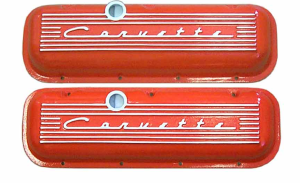 11042-OR | PML Cover Valve Covers For Chevy Big Block, 396, 427, 454, 502, CHEVROLET Script, Tall | Orange Powder Coat Finish