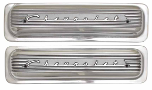 11040-P | PML Cover Valve Covers Center Bolt, CHEVROLET Script And Fins For Chevy Small Block, GM Generation II LT1 and LT4 Engines | Polish Finish