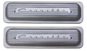11041-AC | PML Cover Valve Covers Center Bolt, CORVETTE Script And Fins For Chevy Small Block, GM Generation II LT1 and LT4 Engines | Natural As-Cast Finish