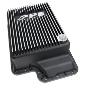 328051010 | PPE Performance Heavy-Duty Cast Aluminum Transmission Pan Brushed Finish (2003-2010 Ford F250, F350 Super Duty 6.L, 6.4L Power Stroke 5R110)