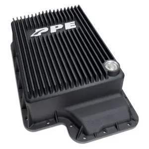 328051020 | PPE Performance Heavy-Duty Cast Aluminum Transmission Pan Black Finish (2003-2010 Ford F250, F350 Super Duty 6.L, 6.4L Power Stroke 5R110)