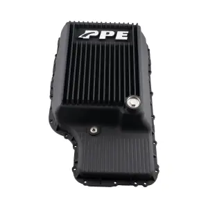 328053420 | PPE Performance Heavy-Duty Cast Aluminum Transmission Pan Black Finish (2020-2026 Ford F250, F350 Super Duty 6.2L, 7.3L 10R140)