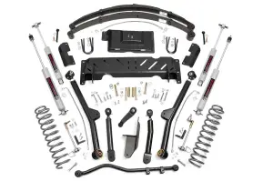 61722 | Rough Country 4.5 Inch Lift Kit For Jeep Cherokee XJ | 2.5L I4 / 4.0L I6 Engine, NP242 Transfer Case, Rear Leaf Springs, Premium N3 Shocks