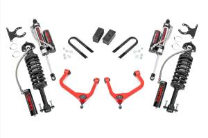 28850RED_A | Rough Country 3.5 Inch Lift Kit GMC Sierra 1500 2WD/4WD | Red Finish Control Arm, Factory Rear Mono-Leaf Spring, Vertex Coilovers With Vertex Shocks