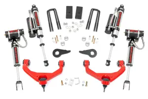 97550RED | Rough Country 3.5 Inch Lift Kit For Chevrolet Silverado/GMC Sierra 2500HD/3500HD 2WD/4WD | Factory Rear Overload Springs, Red Finish Control Arm, Vertex Reservoir Shocks