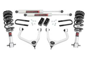 28240_A | Rough Country 3.5 Inch Lift Kit For Chevrolet Silverado 1500 2WD/4WD | Aluminum Finish Control Arm, Factory Rear Mono Leaf Spring, M1 Struts With M1 Rear Shocks