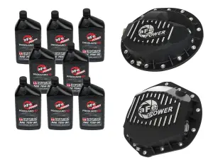 46-7700AB | aFe Power Front & Rear Differential GUARD Package, With Oil For Dodge Diesel Trucks L6 (AAM 9.25-14 & AAM 11.5-14)