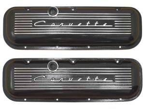 9096-2P-BK | PML Cover Valve Covers, Corvette Script, Standard For Chevrolet Big Block 396, 427, 454 and 502 Engines | Black Powder Coat Finish