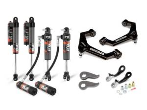 210-P0932 | Cognito 3 Inch Elite Leveling Kit with Fox Elite 2.5 Reservoir Shocks (2020-2022 Silverado, Sierra 2500 HD, 3500HD 2WD/4WD)